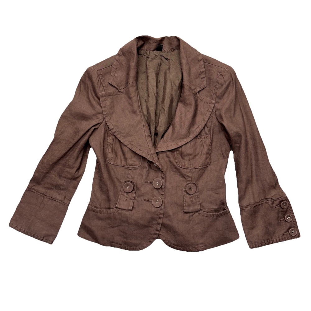 Y2K Bebe Cropped Structured Blazer Jacket Brown Size 0 Cinched Fitted Office 00s